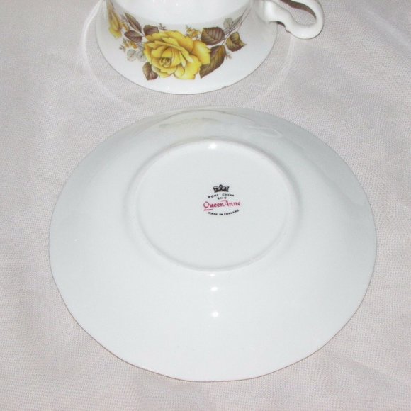 Queen Anne Bone China Cup & Saucer Yellow Roses 8616 Teacup Cottagecore - Picture 9 of 9